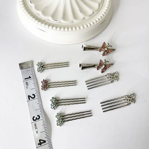 Lot of 8 Vintage Hair Accessories Wavy Bobby Pins Clips Rhinestone 90s Glam - Picture 5 of 16